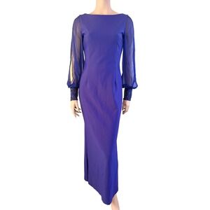 Rickie Freeman Teri Jon Gown Silk Chiffon Sleeves Beaded Cuffs Size 4